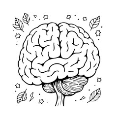 Intricate brain illustration with surrounding star and leaf designs emphasizes cognitive processes