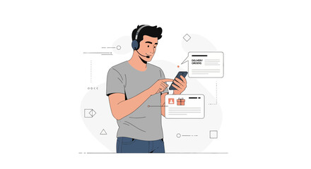 Online Delivery Agent Checking Order Updates, Utilizing Smartphone Technology Efficiently