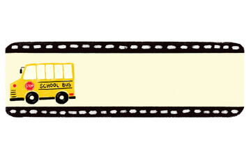 Fototapeta premium cute blank empty yellow school bus cars vehicle design for Name Label birthday gift party sticker pastel crayon doodle watercolor illustration png