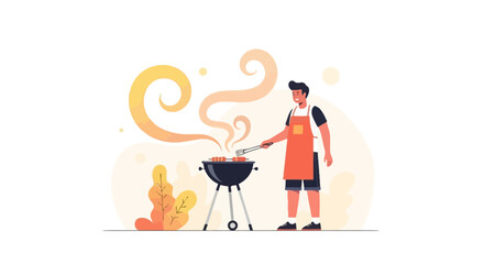 Person Is Grilling Outside With a BBQ, Ready For a Fantastic Summer Feast or Dinner