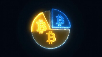 Bitcoin Pie Chart with Glowing Neon Effect on Dark Background. - Powered by Adobe