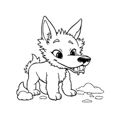Playful puppy illustration with simplistic line art depicting a cute canine in an engaging scene