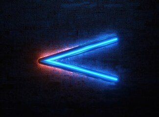 Glowing neon less than symbol in bright blue with subtle red halo on dark textured wall creating futuristic and vibrant contrast