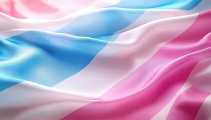 Obraz premium Close-up of a silky, softly folded fabric with smooth waves displaying soft pastel colors of light blue, pink, and white, evoking a gentle and calm feeling