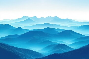 Naklejka premium Layered mountain ranges fading into the distance under a clear sky with soft blue tones creating a calm and serene atmosphere