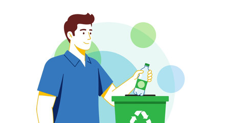 Person Recycling A Plastic Bottle Into Green Recycle Bin For Environmental Preservation