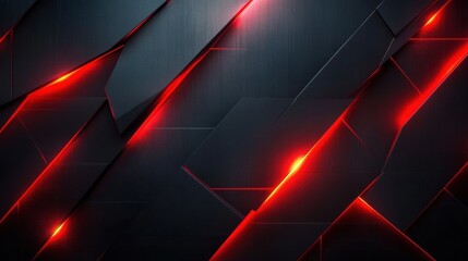 abstract dark geometric shapes intersected by glowing red and orange light streaks creating a futuristic and dynamic visual effect