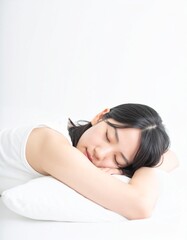 Obraz premium 日本人,女性,10代,眠そう,シンプルな白い背景,Simple white background,Japanese,Female,Teens,Sleepy