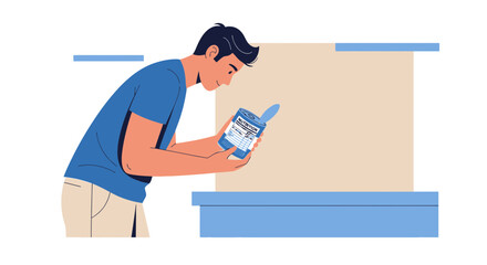 Person Reviewing Nutrition Facts on Canned Food Product in a Modern Flat Illustration Design