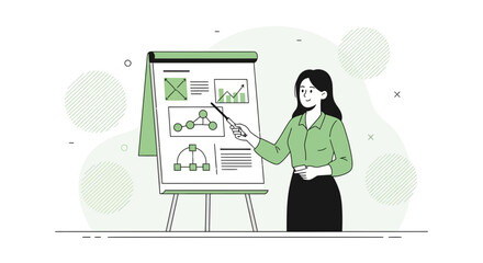 Presenter Explaining Graphs Diagram Visualizations And Data Analysis For Business Strategy