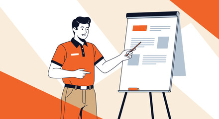 Presenter Explaining Information On The Whiteboard With Pointer for Business Lecture