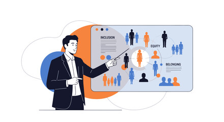 Presenter Illustrating Inclusion, Equity, and Belonging Principles in a Modern Business Setting