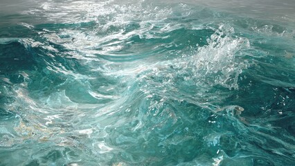 Fototapeta premium Ocean's Embrace: Capturing the mesmerizing dance of the ocean, where turquoise waves surge and crash, inviting viewers to immerse themselves in its captivating power.