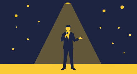 Presenter In The Spot Light, Delivering A Motivational Speech, In A Striking Design