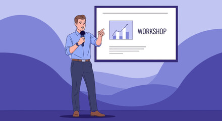 Presenter Leading A Workshop And Pointing At Financial Data With His Finger