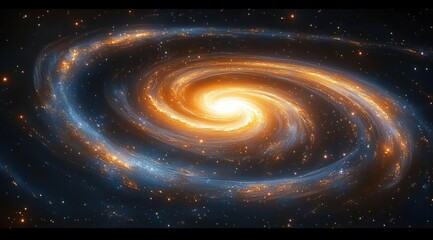 Bright glowing spiral galaxy with swirling arms filled with stars and cosmic dust in deep space