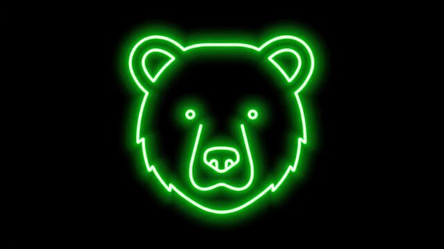 Green Neon Bear Head Silhouette on Black Background - A green neon bear head outline is displayed against a stark black background.