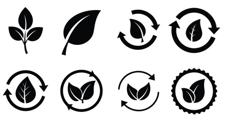 Black and white illustrations depicting leaves and recycling symbols © Md Shifat