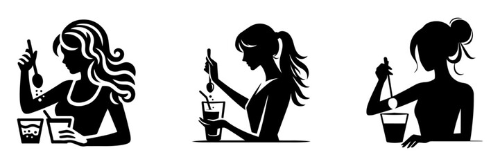 Modern Minimalist Woman Frothing Milk Icon, Flat Silhouette of a Female Figure with Pitcher Vector for Café Illustration Design