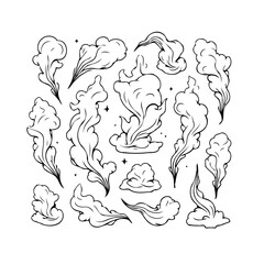 Whimsical collection of ethereal vapors artistic clouds and smoke trails forming captivating