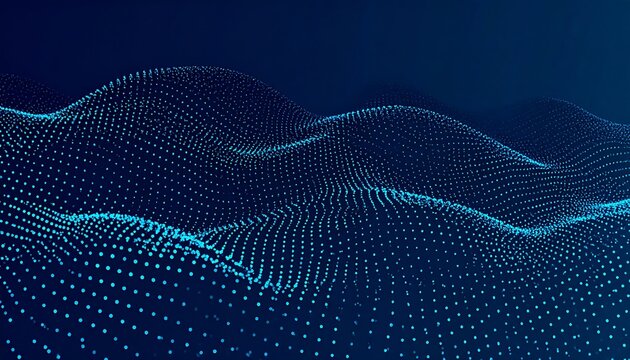 Abstract digital wavy blue dotted design against a deep blue background - Powered by Adobe