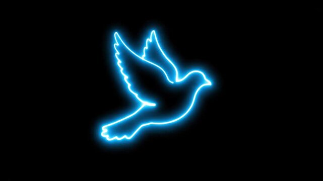 Neon Blue Dove on Black Background - A neon blue outline of a dove in flight is set against a completely black background. The video evokes feelings of peace, hope, and serenity.
