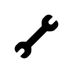 Simple Black Wrench Tool Icon on White Background