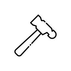 Black Outline Line Art Icon of a Hammer Tool