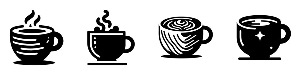 Modern Minimalist Cappuccino Mug Icon, Flat Silhouette of a Hot Beverage Vector for Caf&eacute; Illustration Design