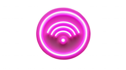 A glowing pink wifi symbol with concentric circles on in a digital illustration on transparent background