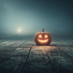 Joyful pumpkin lantern casting a warm light over haunted wooden paths. Movie cover. Subtle variations of pumpkin delight with a gentle glow on a starry evening. Scifi poster.