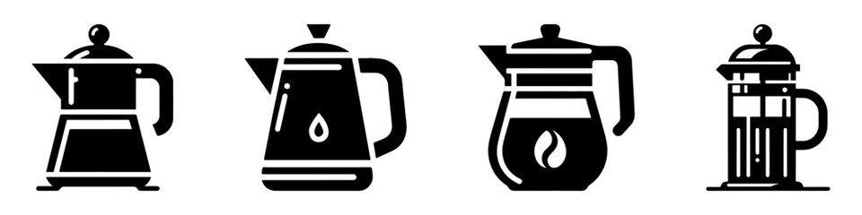 Modern Minimalist Coffee Kettle Icon, Flat Silhouette of a Beverage Tool Vector for Café Illustration Design