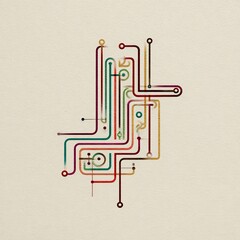 Intricate Colorful Abstract Network of Lines and Dots Resembling a Circuit Board on a Textured Background
