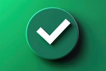 3D green circular button with a white check mark symbol casting a shadow on a green gradient background conveying confirmation and success