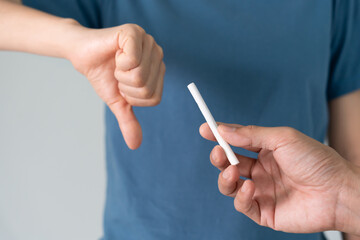 No smoking. Man stop smoke, refuse, reject, break take cigarette, say no. quit smoking for health....