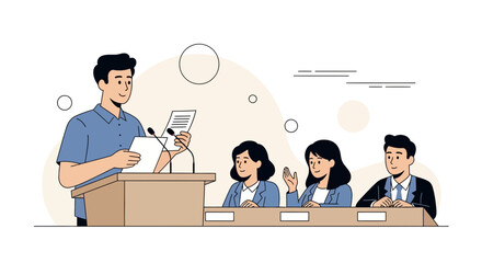 Public Speaking Event Depicts Presenter and Panel Members Engaged in The Session