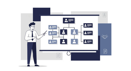 Fototapeta premium Professional Presenting a Team Hierarchy to Illustrate Organizational Structure Graphics