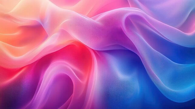Smooth flowing fabric or smoke waves blending soft pastel colors from pink and purple to blue, creating an abstract and calming gradient effect