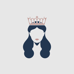 Stylized woman with crown and long hair isolated on transparent background