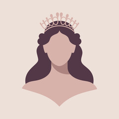 Illustration of a woman with a crown and flowing hair isolated on transparent background