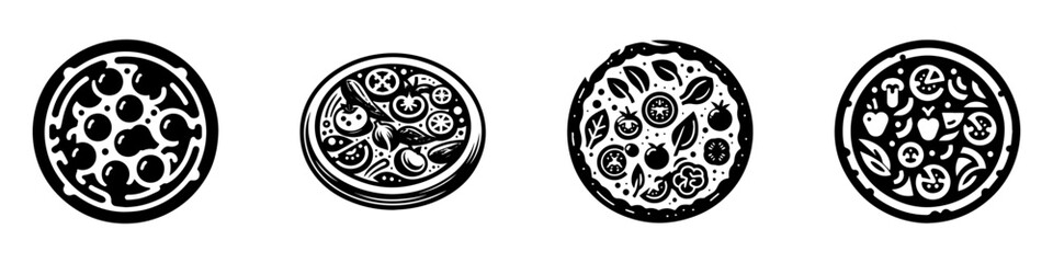 Fototapeta premium Modern Minimalist Olive Pizza Icon, Flat Silhouette of a Pizza with Olives Vector for Food Illustration Design