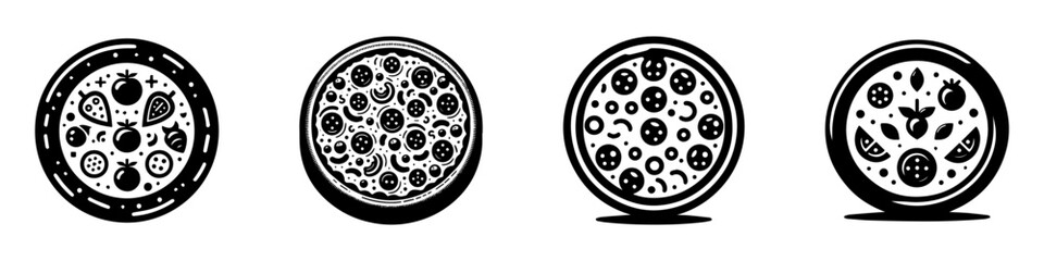 Fototapeta premium Modern Minimalist Vegetable Pizza Icon, Flat Silhouette of a Pizza with Veggies Vector for Food Illustration Design