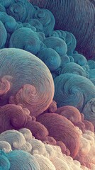 Abstract Swirling Line Art with Gradient Colors and Intricate Textured Wave Patterns