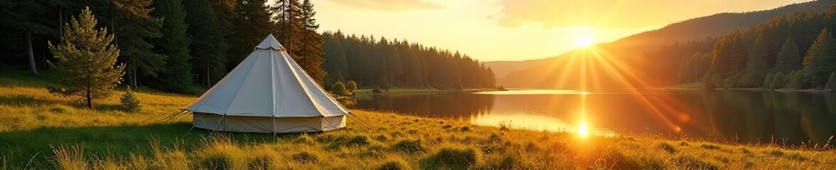 Golden Hour Camping Tranquil Lake, Towering Pines, and a Perfectly Pitched Tent in a Sun-Drenched Meadow ? Escape to Natures Embrace