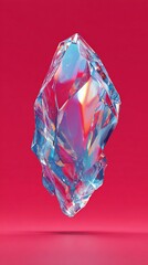 Abstract Geometric Crystal with Colorful Light Refraction on Vibrant Pink Background