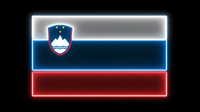 Slovenia Flag Neon Effect on Black Background - A neon-style video of the Slovenian flag glows against a black backdrop.