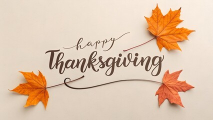 Happy thanksgiving text with autumn leaves isolated on white background