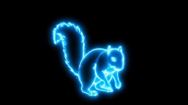 Neon Blue Squirrel Silhouette - A vibrant illustration of a squirrel, outlined in bright neon blue against a stark black background. The video showcases the squirrel's form with a glowing effect.
