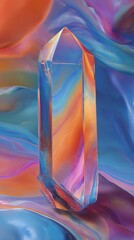 Dynamic Iridescent Crystal with Vibrant Abstract Background and Flowing Colors