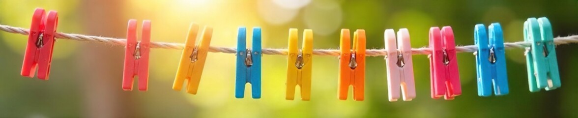 Colorful Clothespins Drying Laundry in Sunny Spring Sunlight Perfect for Home Organization and Cleaning Projects